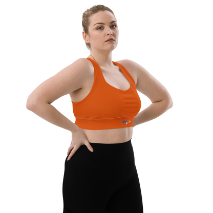 Michigan Upper Peninsula Longline Sports Bra (w/ UP USA Flag) | Maple Leaf Orange