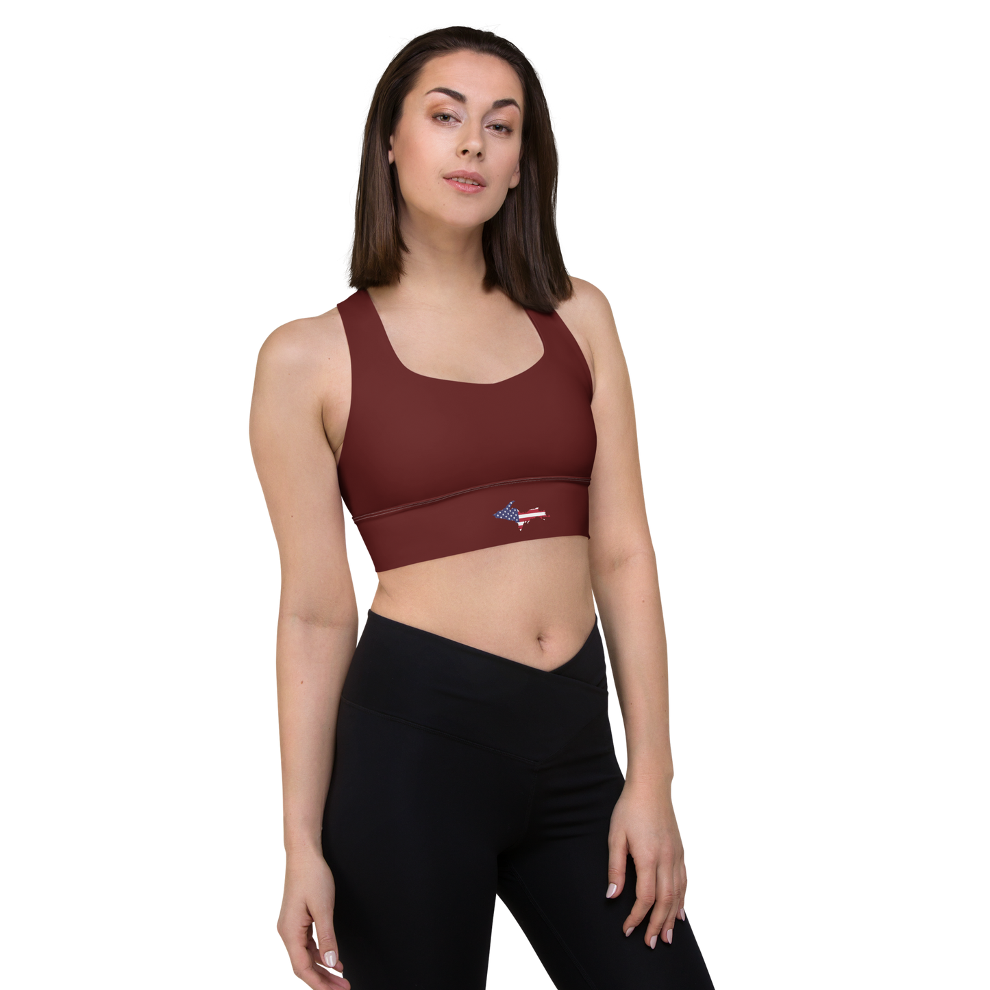 Michigan Upper Peninsula Longline Sports Bra (w/ UP USA Flag) | Cherrywood