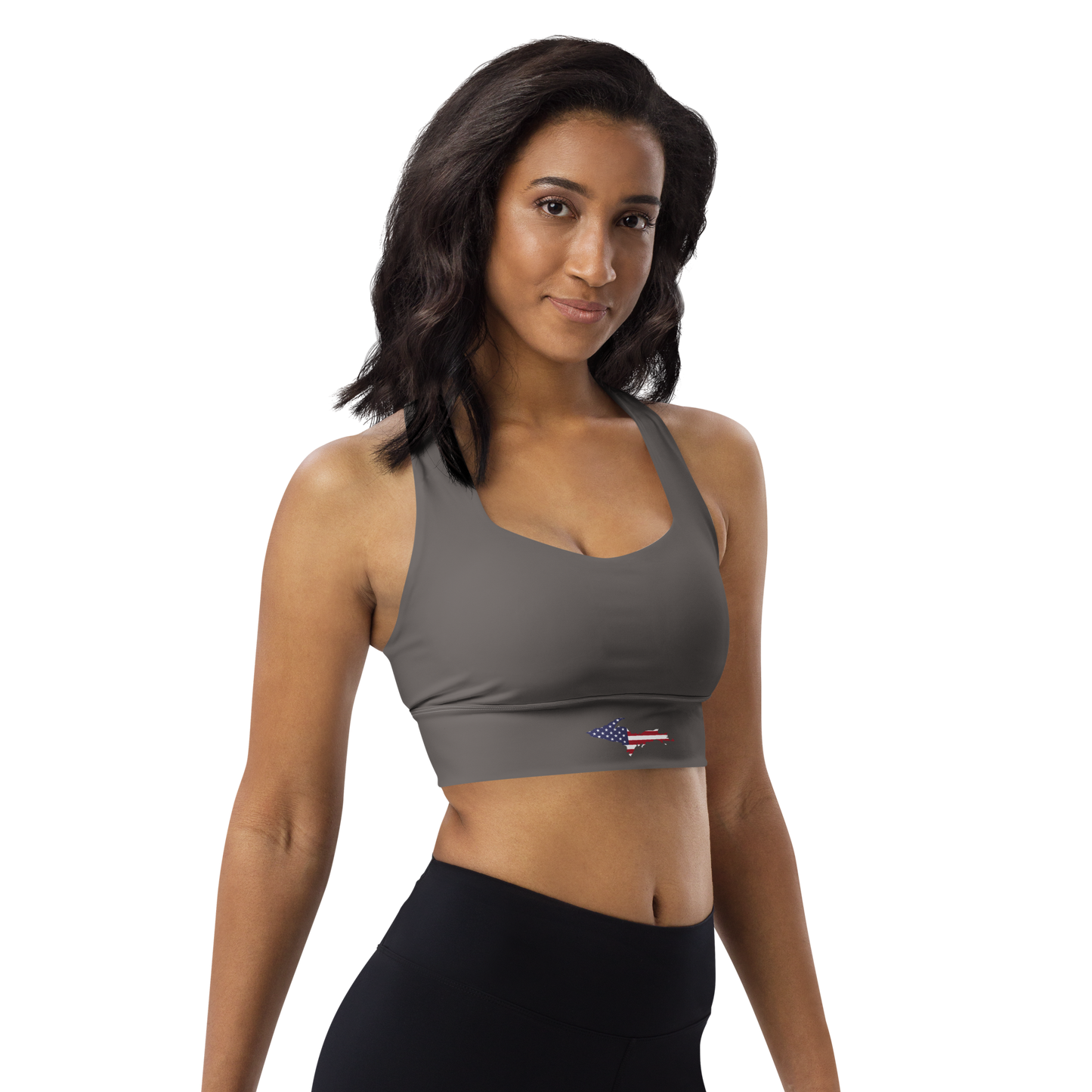 Michigan Upper Peninsula Longline Sports Bra (w/ UP USA Flag) | Warren Tank Grey