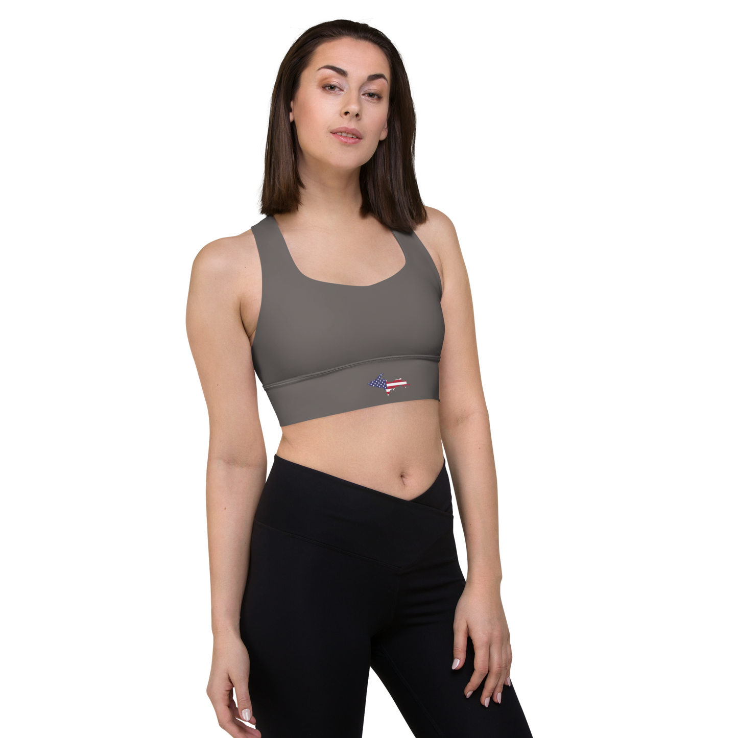 Michigan Upper Peninsula Longline Sports Bra (w/ UP USA Flag) | Warren Tank Grey