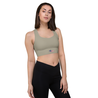 Michigan Upper Peninsula Longline Sports Bra (w/ UP USA Flag) | Petoskey Stone Beige