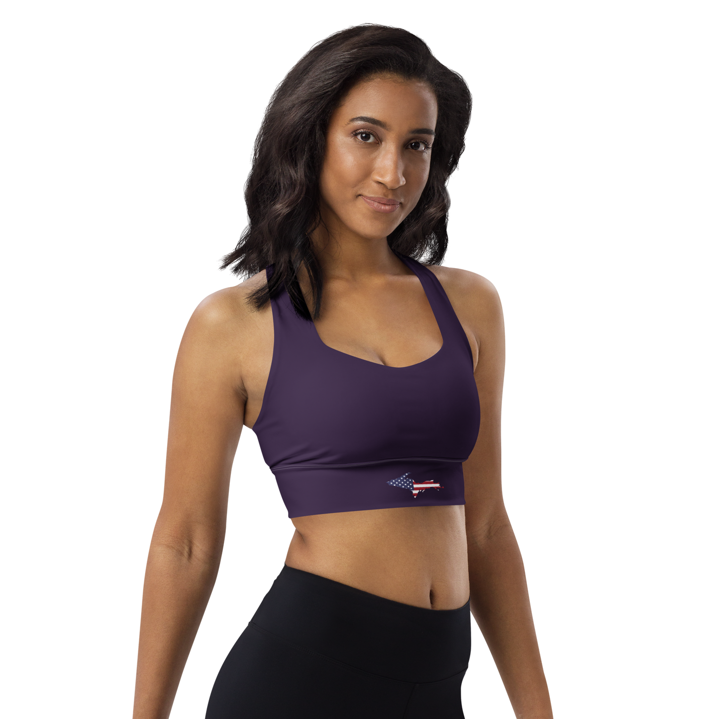 Michigan Upper Peninsula Longline Sports Bra (w/ UP USA Flag) | Blackcurrant