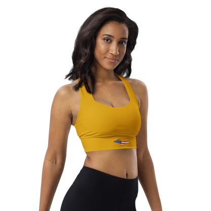 Michigan Upper Peninsula Longline Sports Bra (w/ UP USA Flag) | Gold