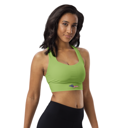 Michigan Upper Peninsula Longline Sports Bra (w/ UP USA Flag) | Gooseberry Green