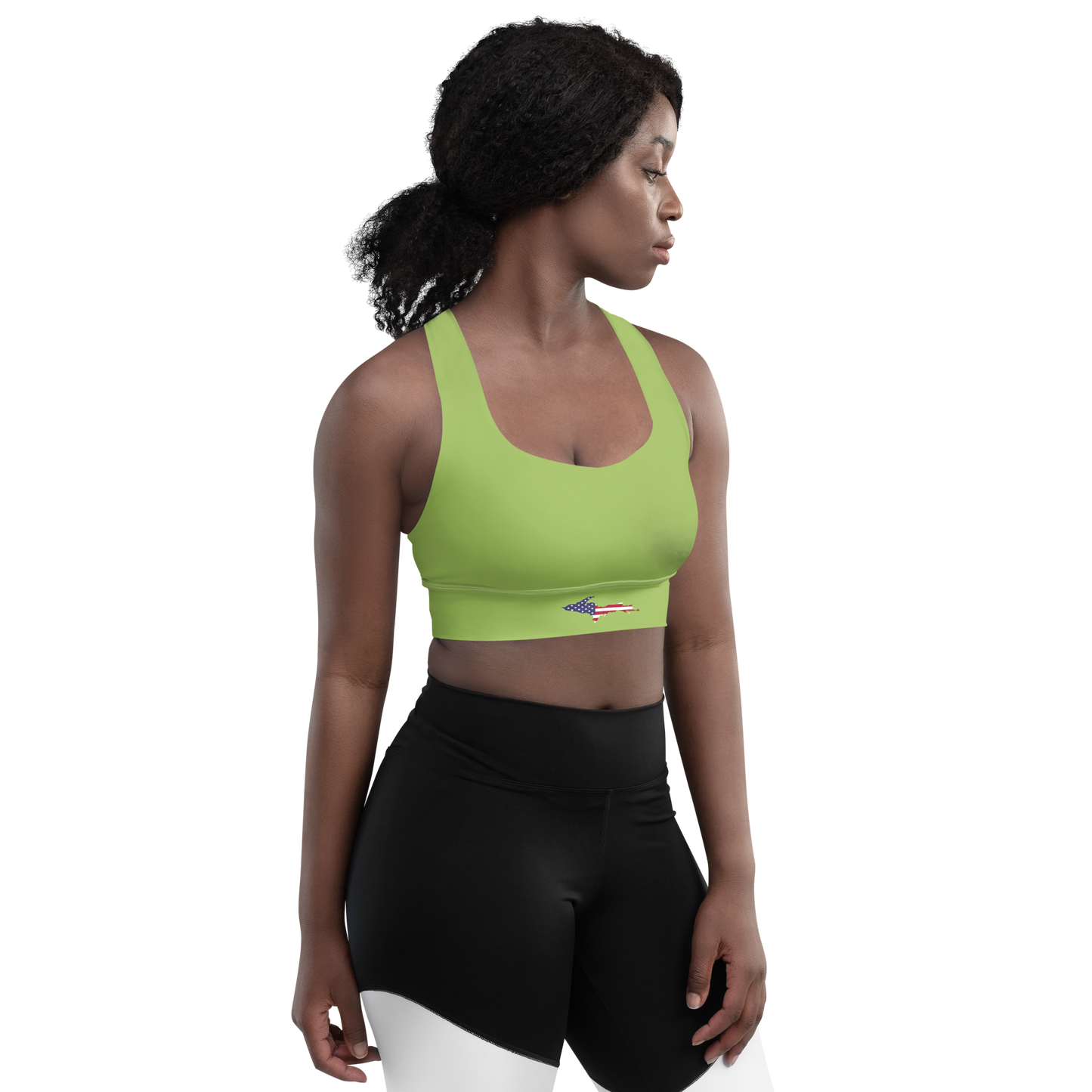 Michigan Upper Peninsula Longline Sports Bra (w/ UP USA Flag) | Gooseberry Green