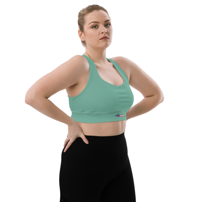 Michigan Upper Peninsula Longline Sports Bra (w/ UP USA Flag) | Tea Green