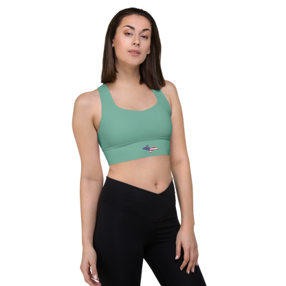 Michigan Upper Peninsula Longline Sports Bra (w/ UP USA Flag) | Tea Green