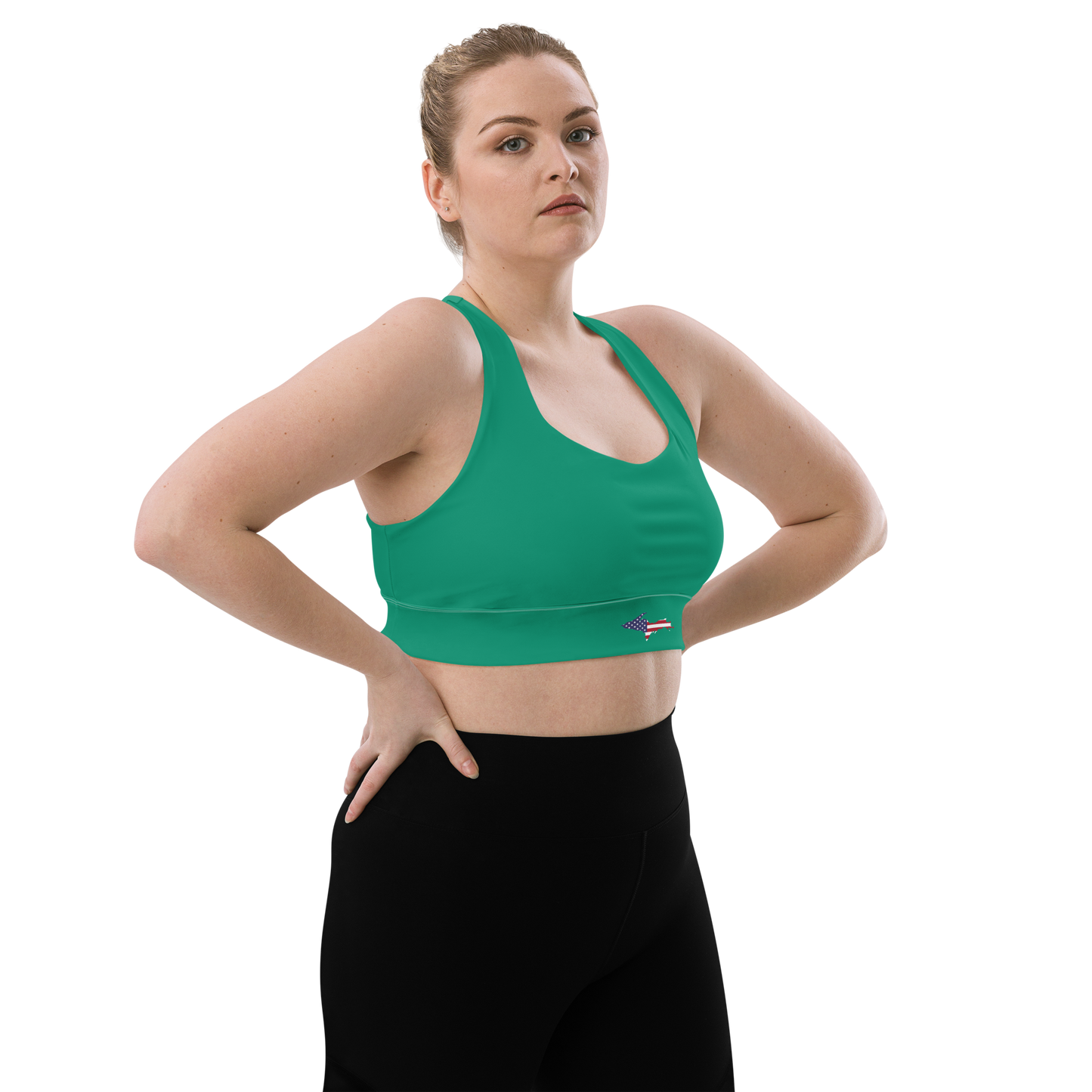 Michigan Upper Peninsula Longline Sports Bra (w/ UP USA Flag) | Emerald Green