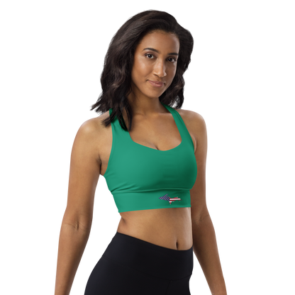 Michigan Upper Peninsula Longline Sports Bra (w/ UP USA Flag) | Emerald Green