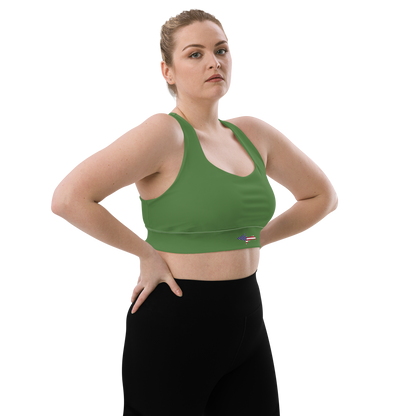 Michigan Upper Peninsula Longline Sports Bra (w/ UP USA Flag) | Pine Green