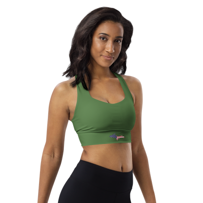 Michigan Upper Peninsula Longline Sports Bra (w/ UP USA Flag) | Pine Green