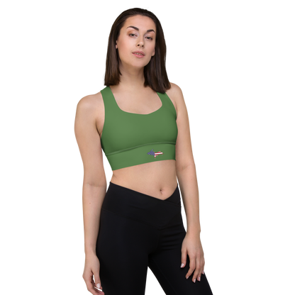 Michigan Upper Peninsula Longline Sports Bra (w/ UP USA Flag) | Pine Green