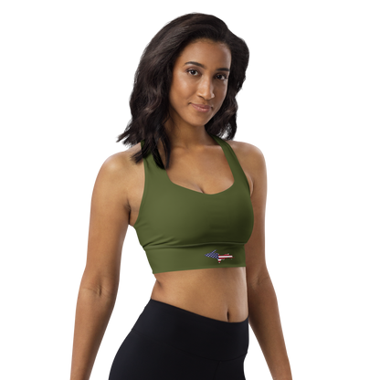 Michigan Upper Peninsula Longline Sports Bra (w/ UP USA Flag) | Army Green