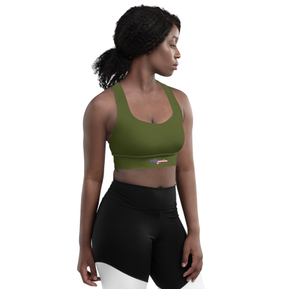 Michigan Upper Peninsula Longline Sports Bra (w/ UP USA Flag) | Army Green