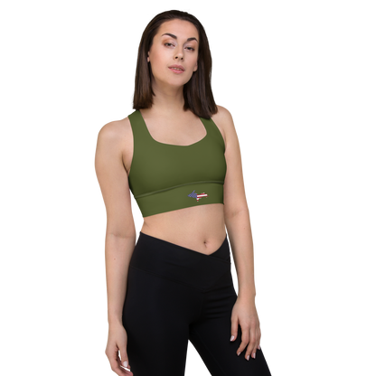 Michigan Upper Peninsula Longline Sports Bra (w/ UP USA Flag) | Army Green