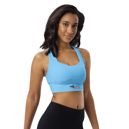 Michigan Upper Peninsula Longline Sports Bra (w/ UP USA Flag) | DTW Blue