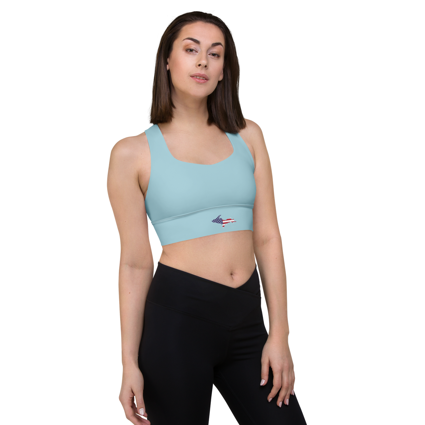 Michigan Upper Peninsula Longline Sports Bra (w/ UP USA Flag) | '58 Caddie Blue