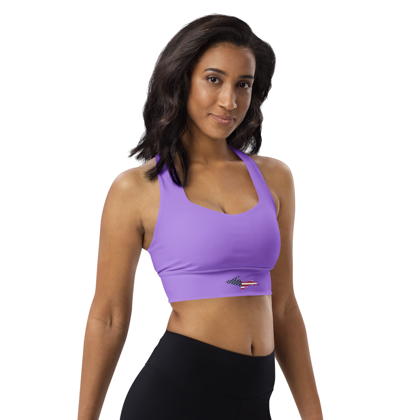 Michigan Upper Peninsula Longline Sports Bra (w/ UP USA Flag) | Lavander