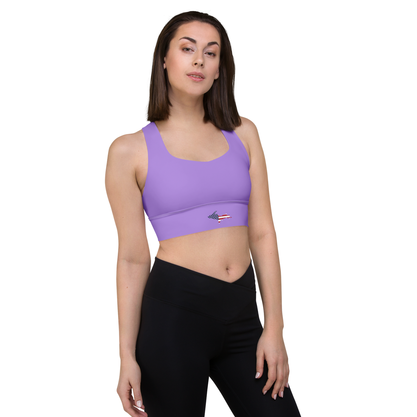 Michigan Upper Peninsula Longline Sports Bra (w/ UP USA Flag) | Lavander