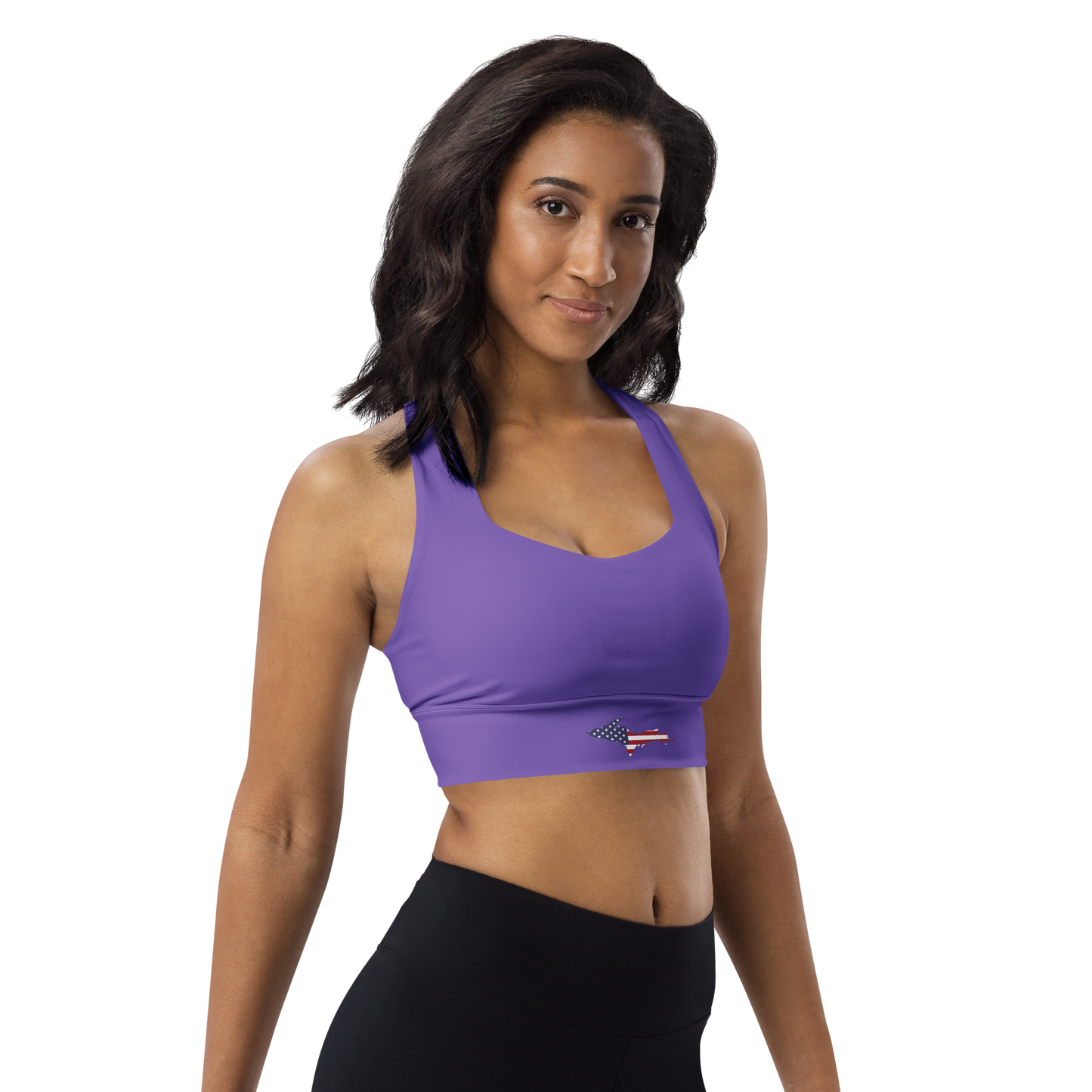 Michigan Upper Peninsula Longline Sports Bra (w/ UP USA Flag) | Lake Iris