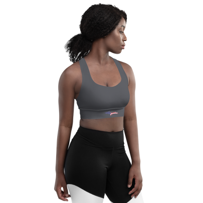 Michigan Upper Peninsula Longline Sports Bra (w/ UP USA Flag) | Iron Ore Grey