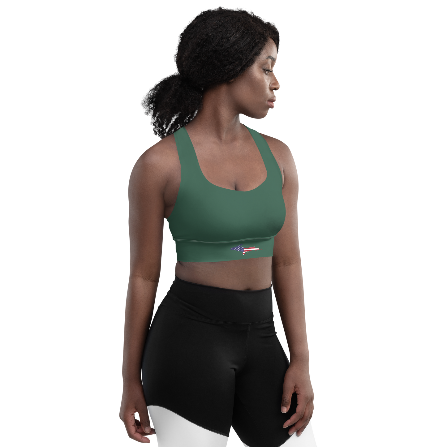 Michigan Upper Peninsula Longline Sports Bra (w/ UP USA Flag) | Ginger Ale Green