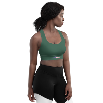 Michigan Upper Peninsula Longline Sports Bra (w/ UP USA Flag) | Ginger Ale Green