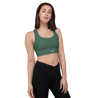 Michigan Upper Peninsula Longline Sports Bra (w/ UP USA Flag) | Ginger Ale Green