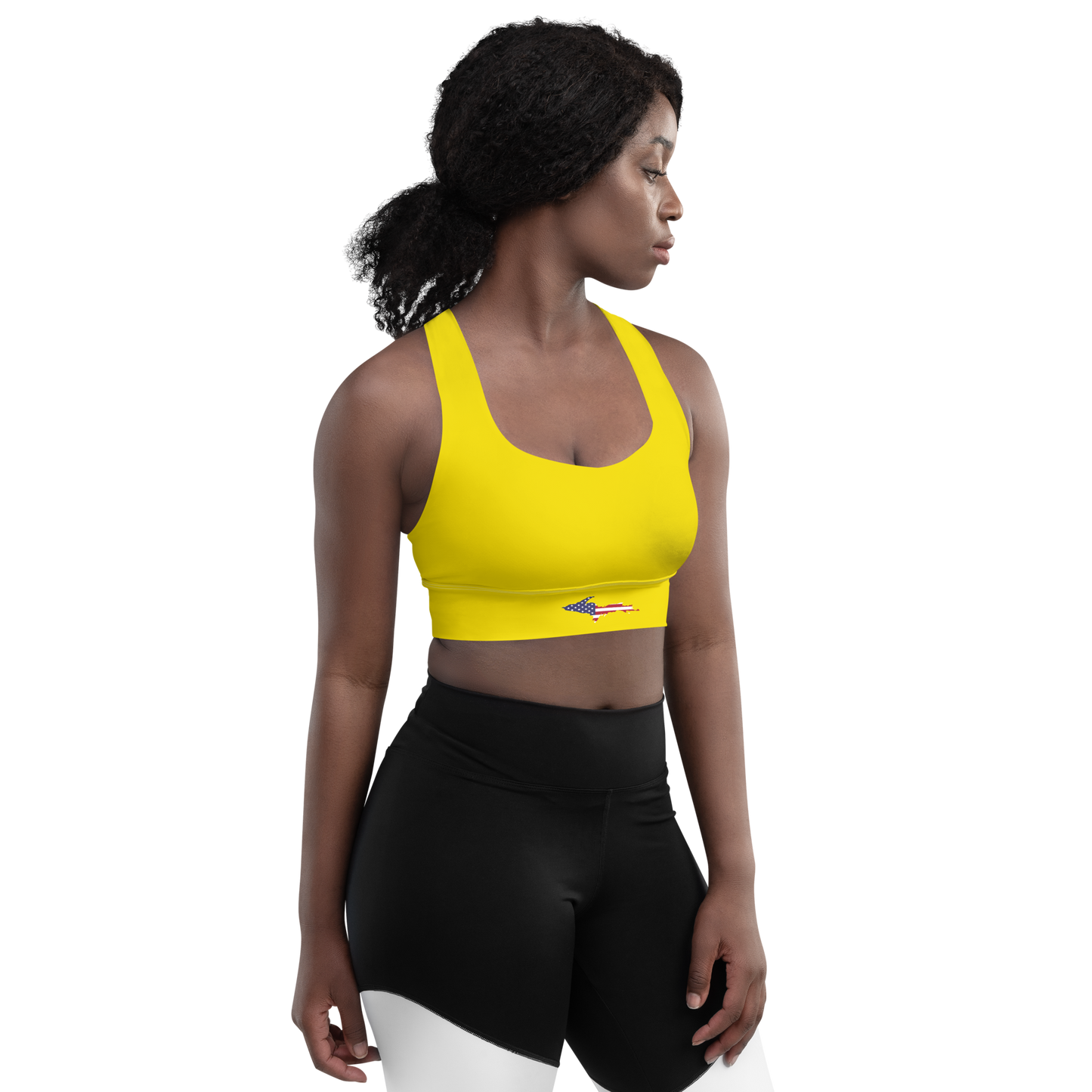 Michigan Upper Peninsula Longline Sports Bra (w/ UP USA Flag) | Gadsden Yellow