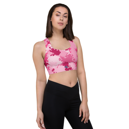 Michigan Upper Peninsula Longline Sports Bra (w/ UP USA Flag) | Pink Camo