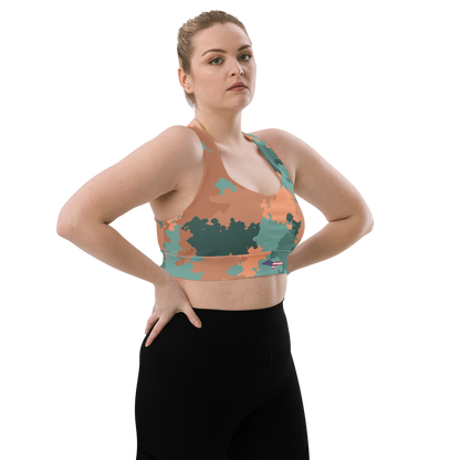 Michigan Upper Peninsula Longline Sports Bra (w/ UP USA Flag) | Copper Green