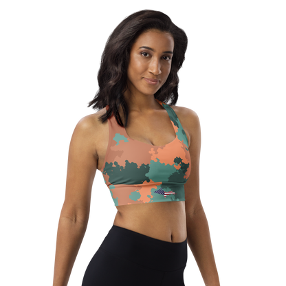 Michigan Upper Peninsula Longline Sports Bra (w/ UP USA Flag) | Copper Green