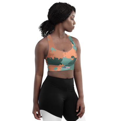 Michigan Upper Peninsula Longline Sports Bra (w/ UP USA Flag) | Copper Green