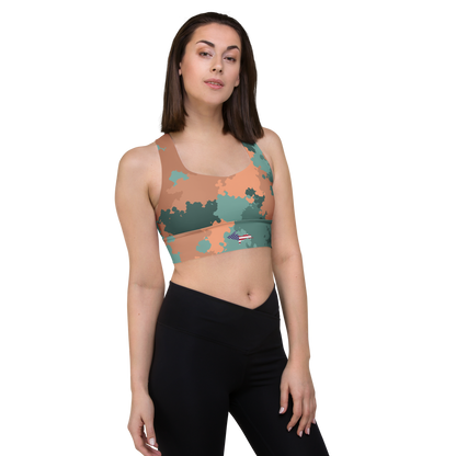 Michigan Upper Peninsula Longline Sports Bra (w/ UP USA Flag) | Copper Green