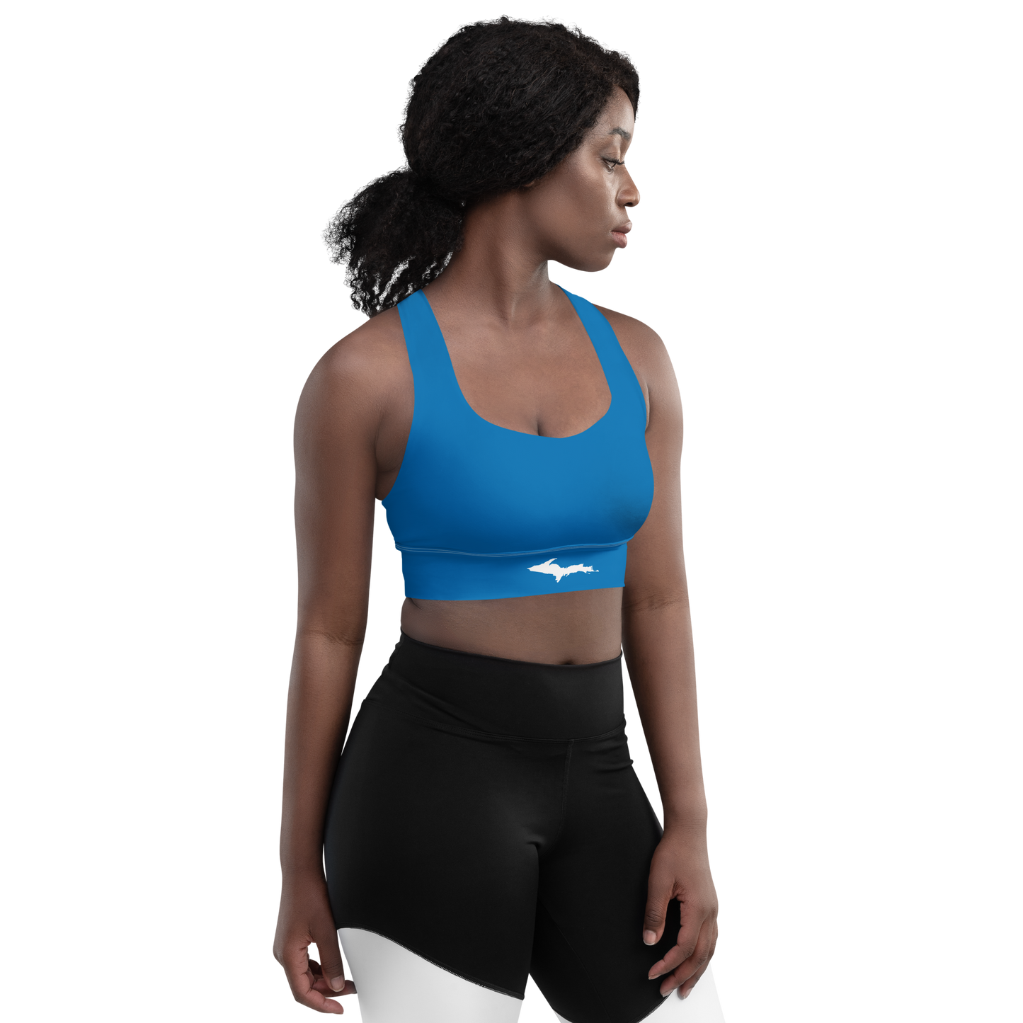 Michigan Upper Peninsula Longline Sports Bra (w/ UP Outline) | Azure