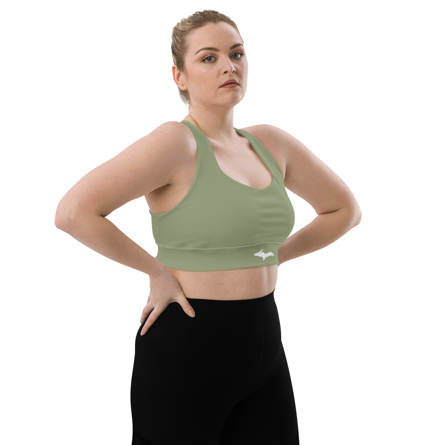 Michigan Upper Peninsula Longline Sports Bra (w/ UP Outline) | Beachgrass Green