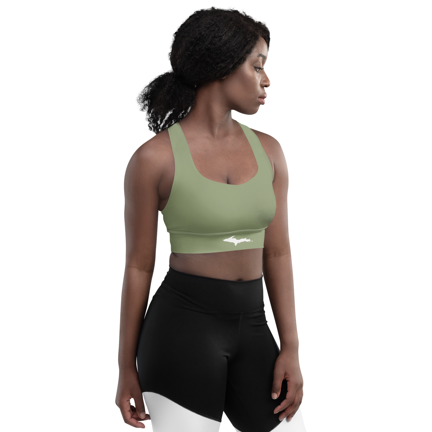 Michigan Upper Peninsula Longline Sports Bra (w/ UP Outline) | Beachgrass Green