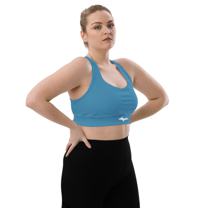 Michigan Upper Peninsula Longline Sports Bra (w/ UP Outline) | Lake Michigan Blue