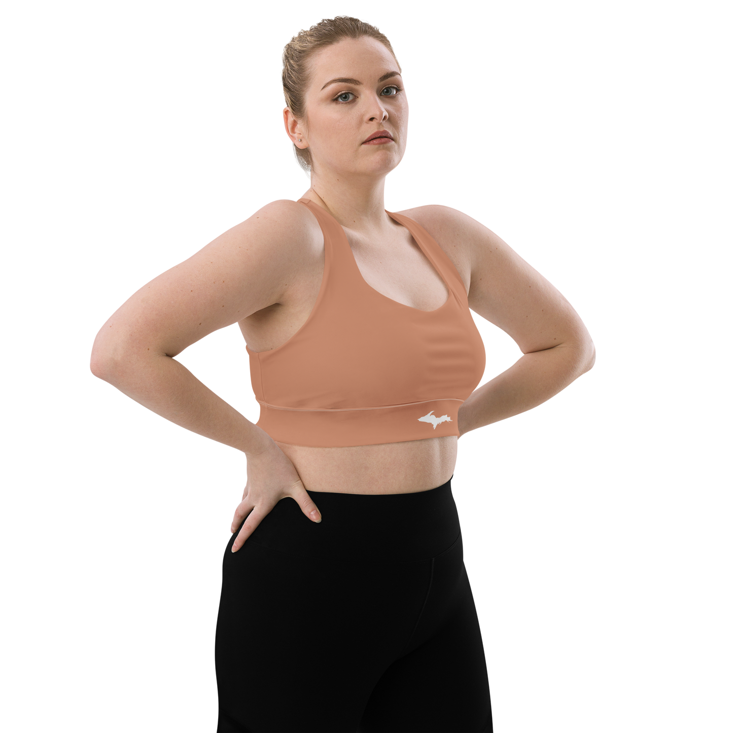 Michigan Upper Peninsula Longline Sports Bra (w/ UP Outline) | Copper Color