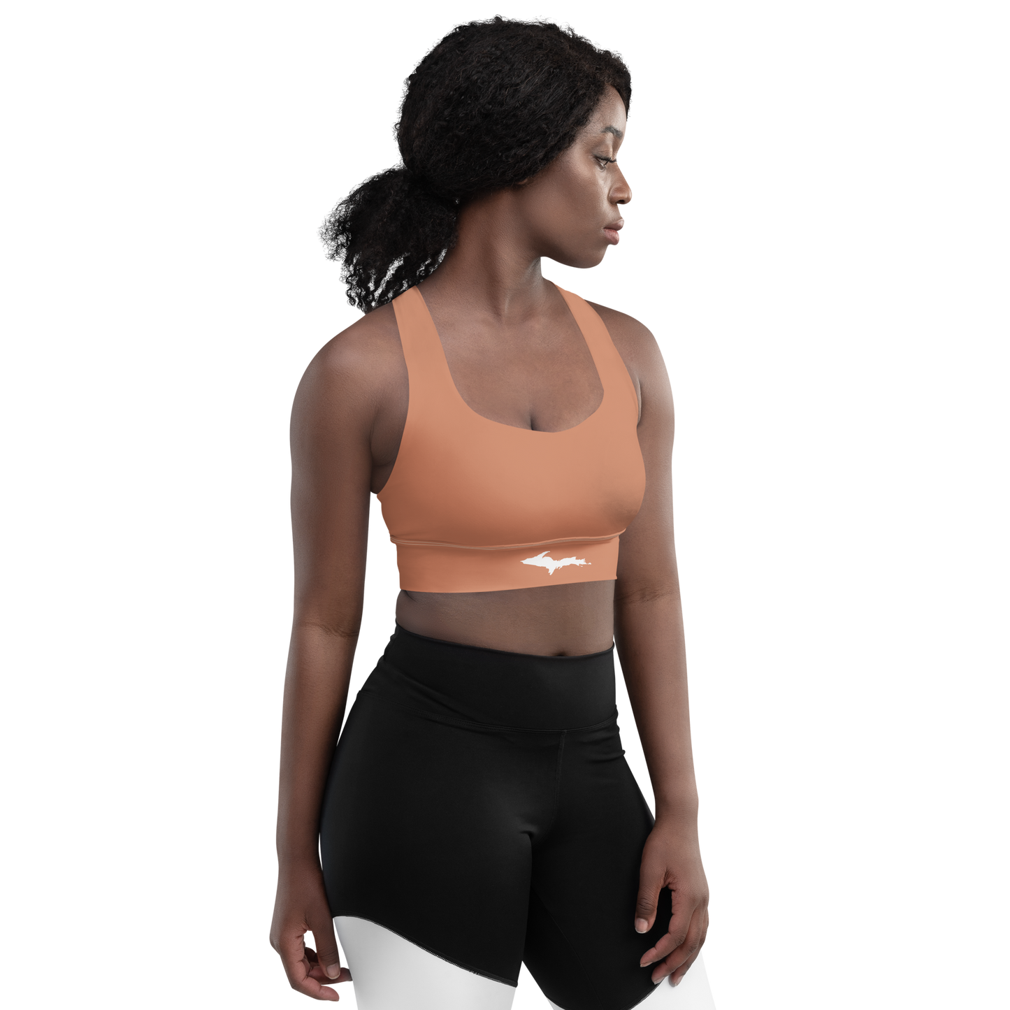 Michigan Upper Peninsula Longline Sports Bra (w/ UP Outline) | Copper Color