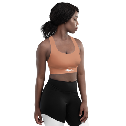 Michigan Upper Peninsula Longline Sports Bra (w/ UP Outline) | Copper Color