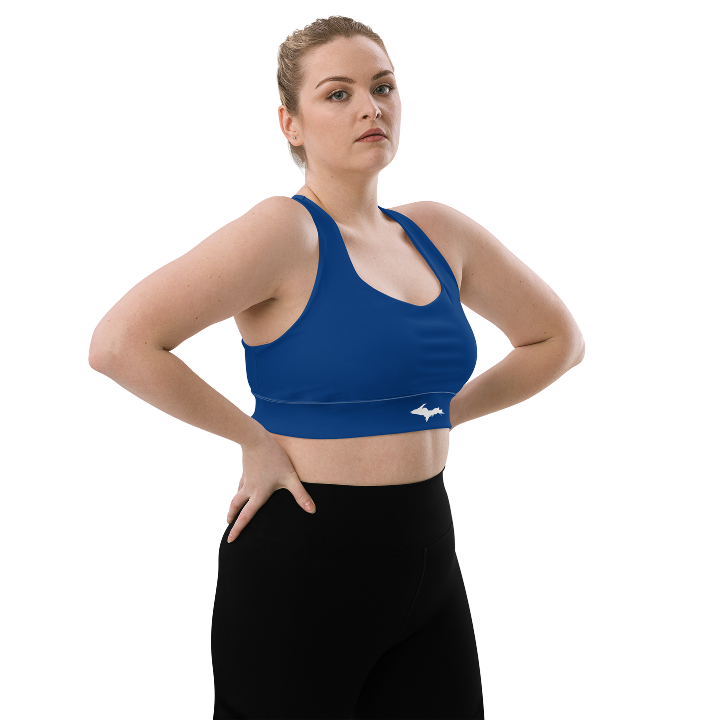 Michigan Upper Peninsula Longline Sports Bra (w/ UP Outline) | Dearborn Blue