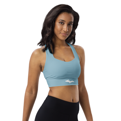 Michigan Upper Peninsula Longline Sports Bra (w/ UP Outline) | Opal Blue