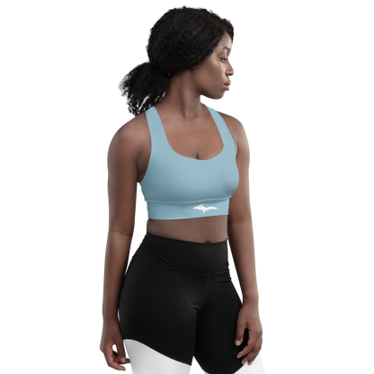 Michigan Upper Peninsula Longline Sports Bra (w/ UP Outline) | Opal Blue