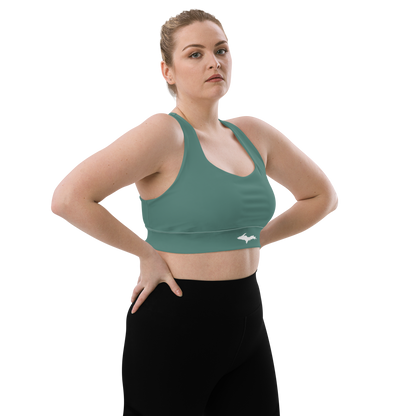 Michigan Upper Peninsula Longline Sports Bra (w/ UP Outline) | Copper Green