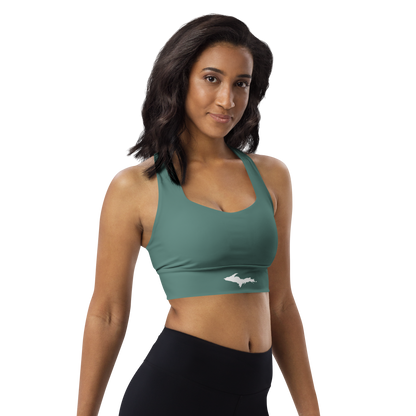 Michigan Upper Peninsula Longline Sports Bra (w/ UP Outline) | Copper Green