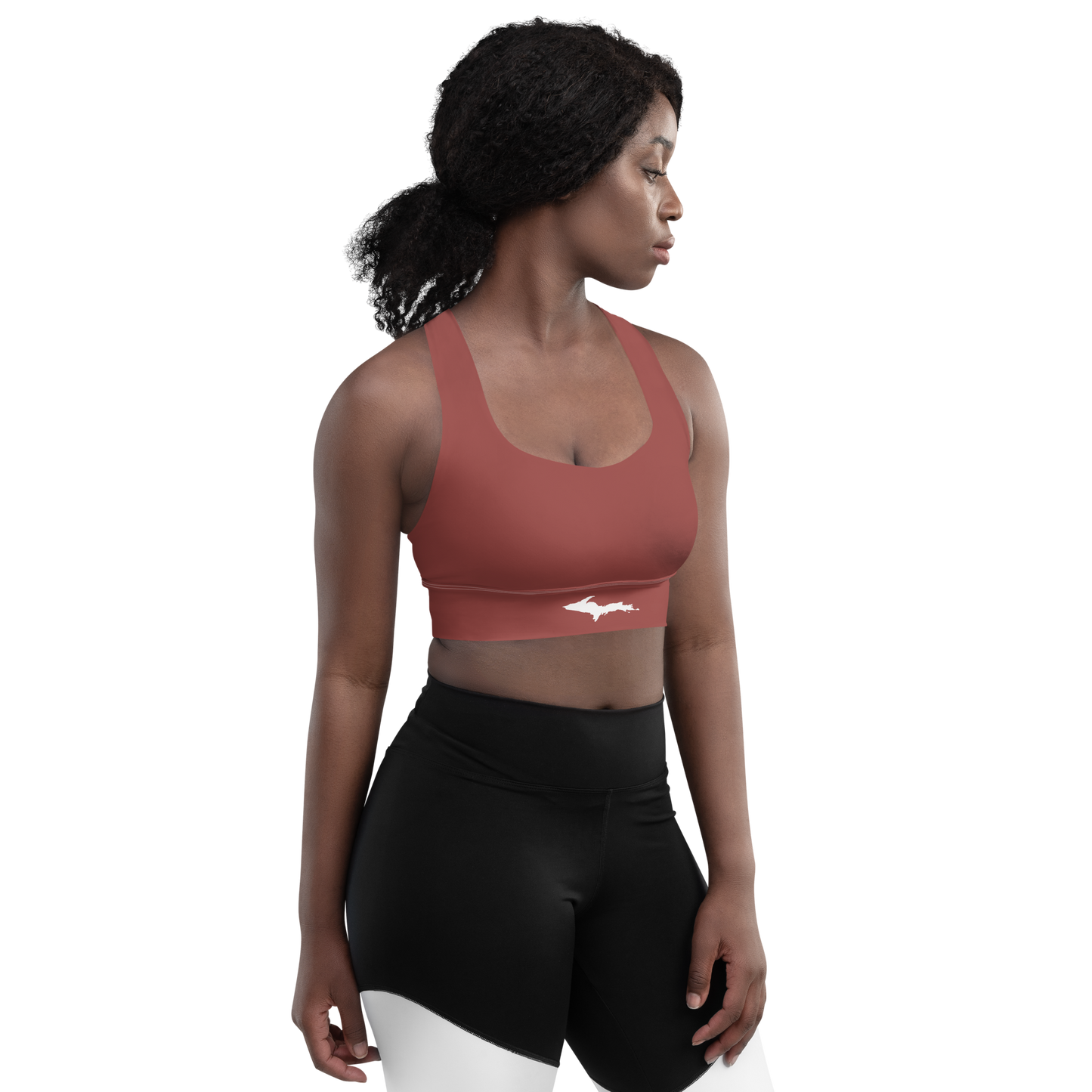 Michigan Upper Peninsula Longline Sports Bra (w/ UP Outline) | Ore Dock Red