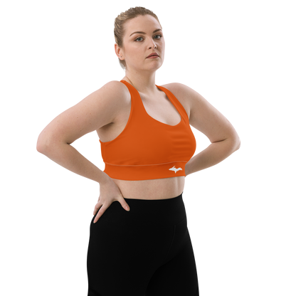 Michigan Upper Peninsula Longline Sports Bra (w/ UP Outline) | Maple Leaf Orange