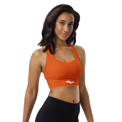 Michigan Upper Peninsula Longline Sports Bra (w/ UP Outline) | Maple Leaf Orange