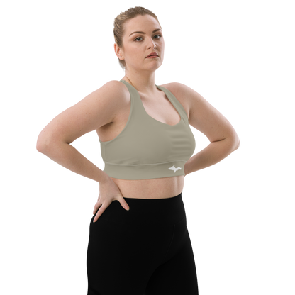 Michigan Upper Peninsula Longline Sports Bra (w/ UP Outline) | Petoskey Stone Beige